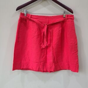 Banana Republic Women Linen Blend Mini Skirt Coral Pink Size 12 Tie Waist Summer